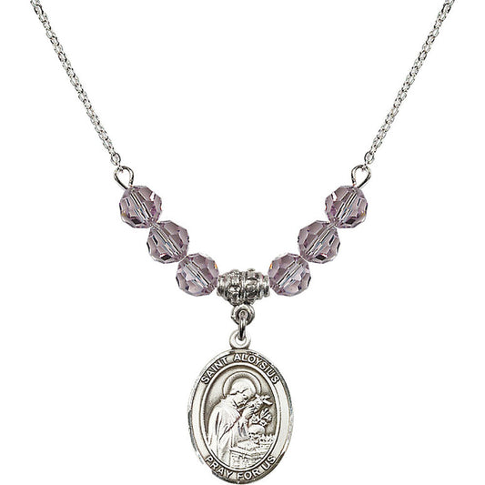 Sterling Silver Saint Aloysius Gonzaga Birthstone Necklace with Light Amethyst Beads - 8225