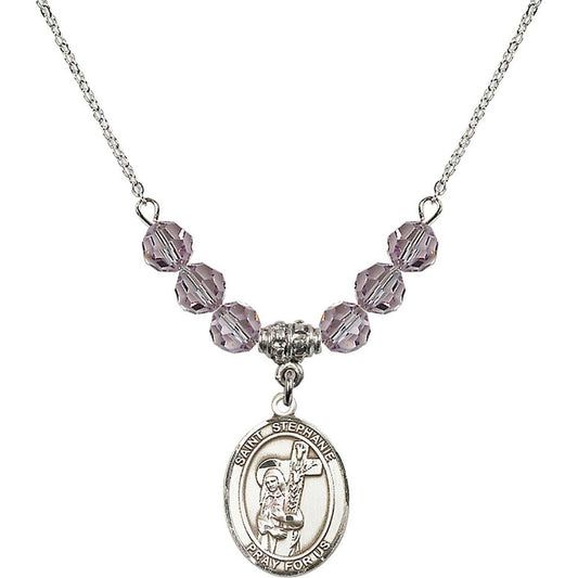 Sterling Silver Saint Stephanie Birthstone Necklace with Light Amethyst Beads - 8228