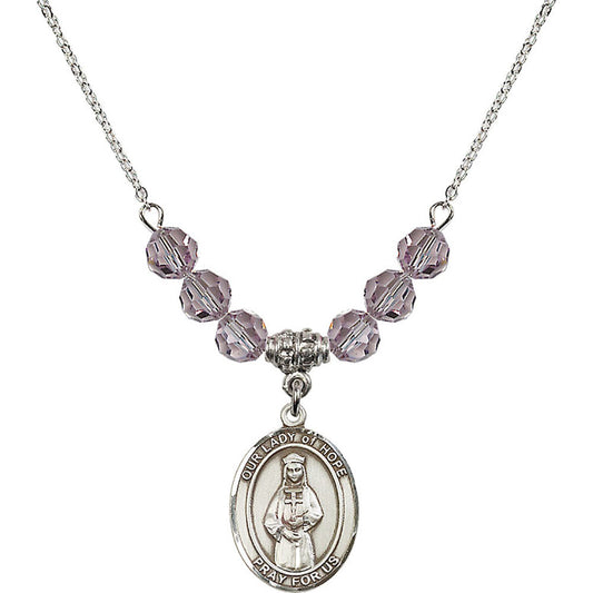 Sterling Silver Our Lady of Hope Birthstone Necklace with Light Amethyst Beads - 8230