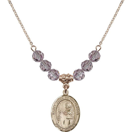 14kt Gold Filled Saint John of the Cross Birthstone Necklace with Light Amethyst Beads - 8231