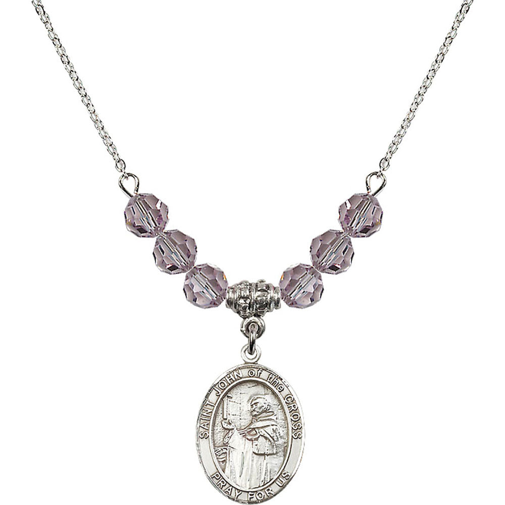 Sterling Silver Saint John of the Cross Birthstone Necklace with Light Amethyst Beads - 8231