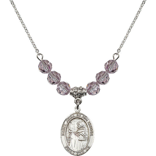 Sterling Silver Saint John of the Cross Birthstone Necklace with Light Amethyst Beads - 8231