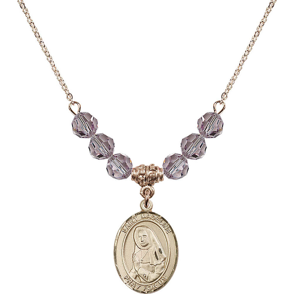 14kt Gold Filled Saint Madeline Sophie Barat Birthstone Necklace with Light Amethyst Beads - 8236