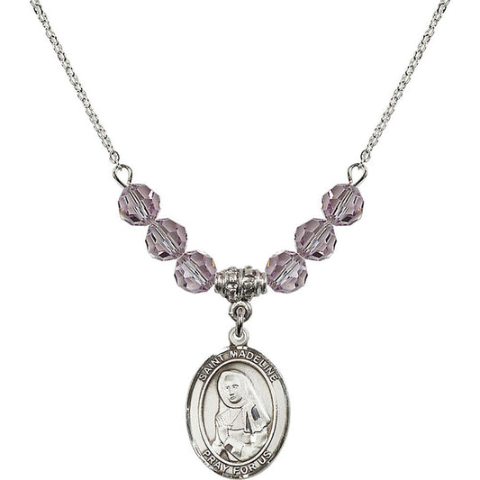 Sterling Silver Saint Madeline Sophie Barat Birthstone Necklace with Light Amethyst Beads - 8236
