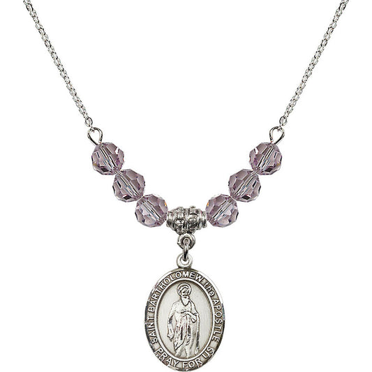 Sterling Silver Saint Bartholomew the Apostle Birthstone Necklace with Light Amethyst Beads - 8238
