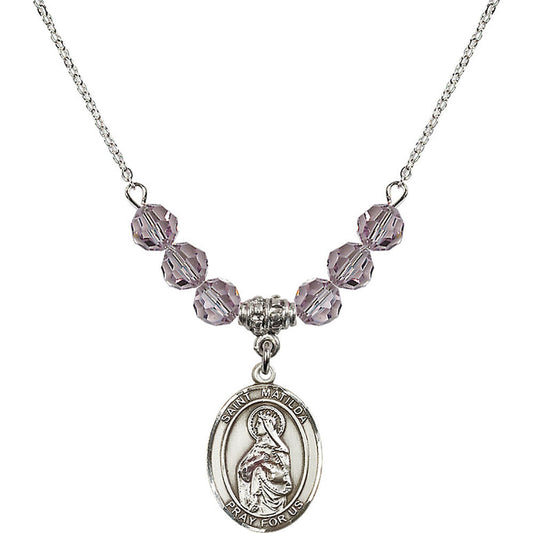 Sterling Silver Saint Matilda Birthstone Necklace with Light Amethyst Beads - 8239