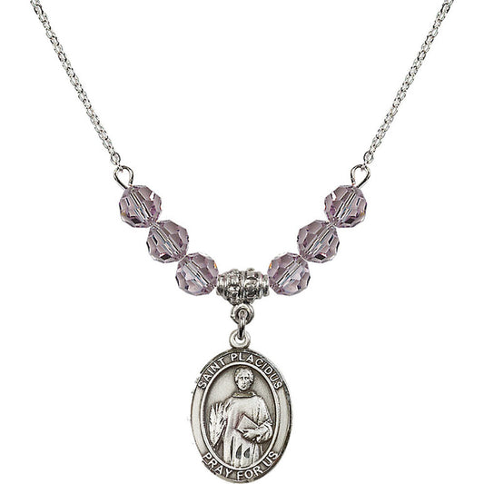 Sterling Silver Saint Placidus Birthstone Necklace with Light Amethyst Beads - 8240