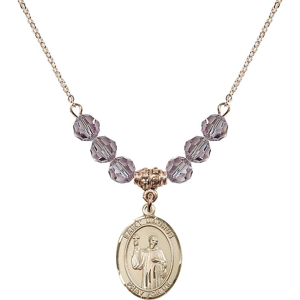 14kt Gold Filled Saint Maurus Birthstone Necklace with Light Amethyst Beads - 8241