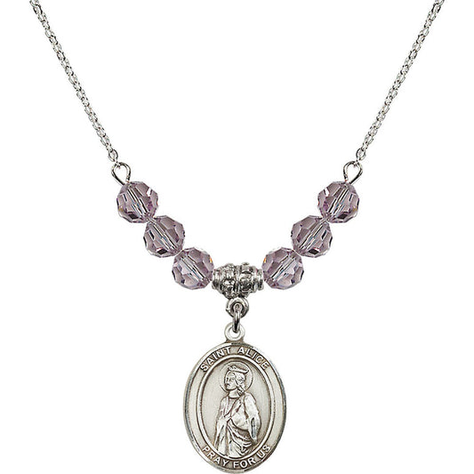 Sterling Silver Saint Alice Birthstone Necklace with Light Amethyst Beads - 8248