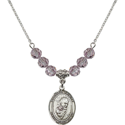 Sterling Silver Blessed Trinity Birthstone Necklace with Light Amethyst Beads - 8249