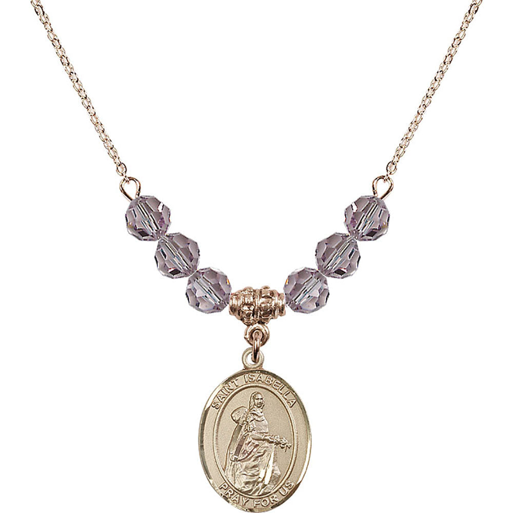 14kt Gold Filled Saint Isabella of Portugal Birthstone Necklace with Light Amethyst Beads - 8250