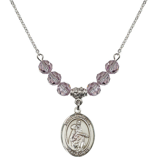 Sterling Silver Saint Isabella of Portugal Birthstone Necklace with Light Amethyst Beads - 8250