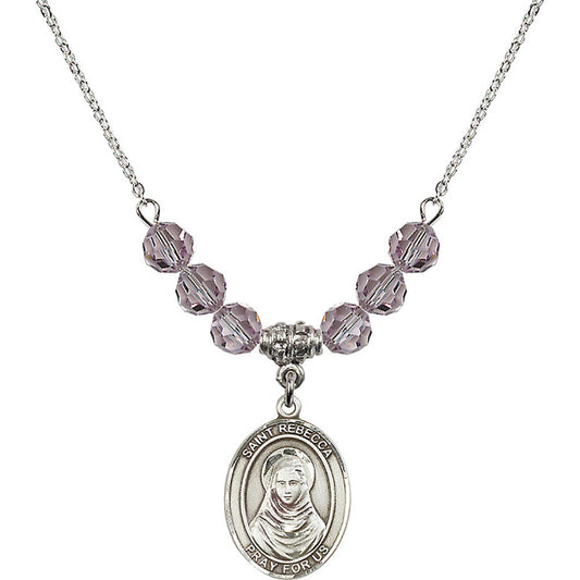 Sterling Silver Saint Rebecca Birthstone Necklace with Light Amethyst Beads - 8252