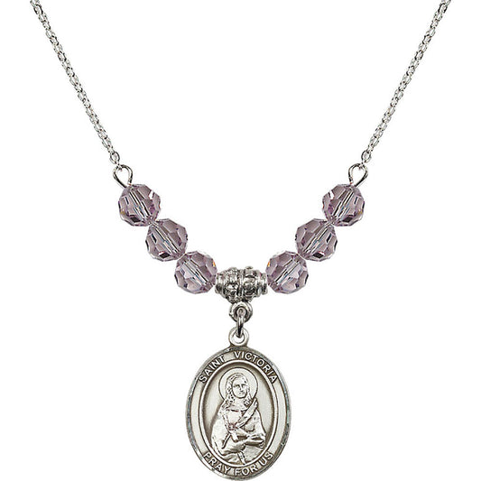 Sterling Silver Saint Victoria Birthstone Necklace with Light Amethyst Beads - 8253
