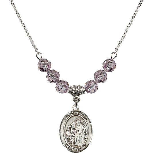 Sterling Silver Saint Aaron Birthstone Necklace with Light Amethyst Beads - 8254