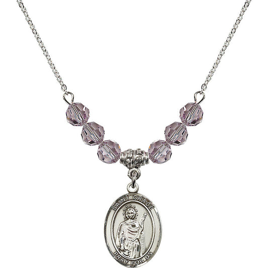 Sterling Silver Saint Grace Birthstone Necklace with Light Amethyst Beads - 8255