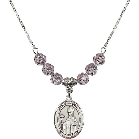 Sterling Silver Saint Austin Birthstone Necklace with Light Amethyst Beads - 8256