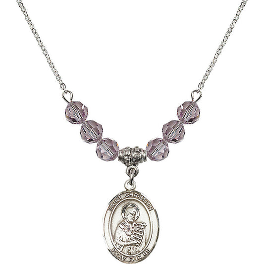 Sterling Silver Saint Christian Demosthenes Birthstone Necklace with Light Amethyst Beads - 8257