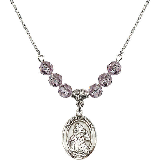 Sterling Silver Saint Isaiah Birthstone Necklace with Light Amethyst Beads - 8258