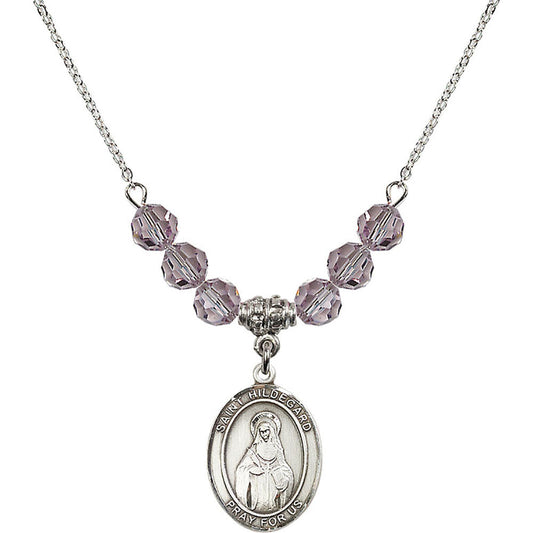 Sterling Silver Saint Hildegard von Bingen Birthstone Necklace with Light Amethyst Beads - 8260