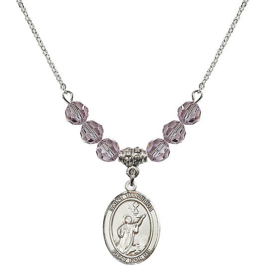 Sterling Silver Saint Tarcisius Birthstone Necklace with Light Amethyst Beads - 8261