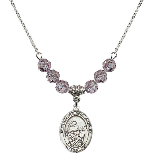 Sterling Silver Saint Bernard of Montjoux Birthstone Necklace with Light Amethyst Beads - 8264