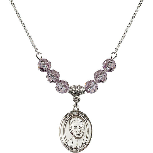 Sterling Silver Saint Eugene de Mazenod Birthstone Necklace with Light Amethyst Beads - 8266