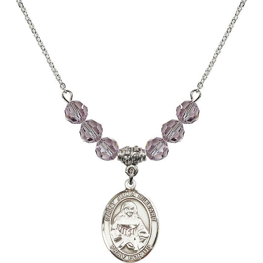 Sterling Silver Saint Julia Billiart Birthstone Necklace with Light Amethyst Beads - 8267