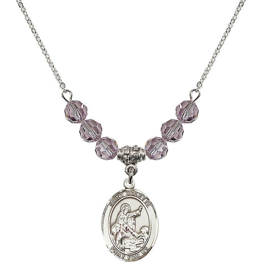 Sterling Silver Saint Colette Birthstone Necklace with Light Amethyst Beads - 8268