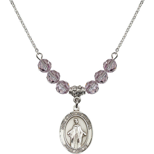 Sterling Silver Our Lady of Africa Birthstone Necklace with Light Amethyst Beads - 8269