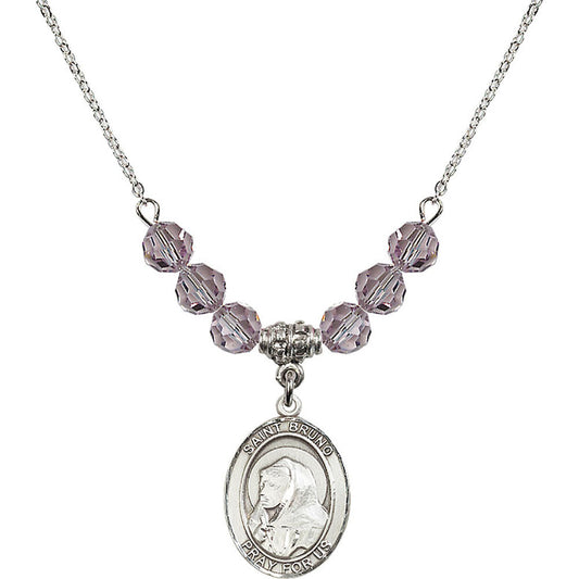 Sterling Silver Saint Bruno Birthstone Necklace with Light Amethyst Beads - 8270