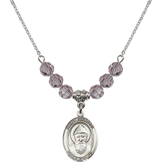 Sterling Silver Saint Sharbel Birthstone Necklace with Light Amethyst Beads - 8271