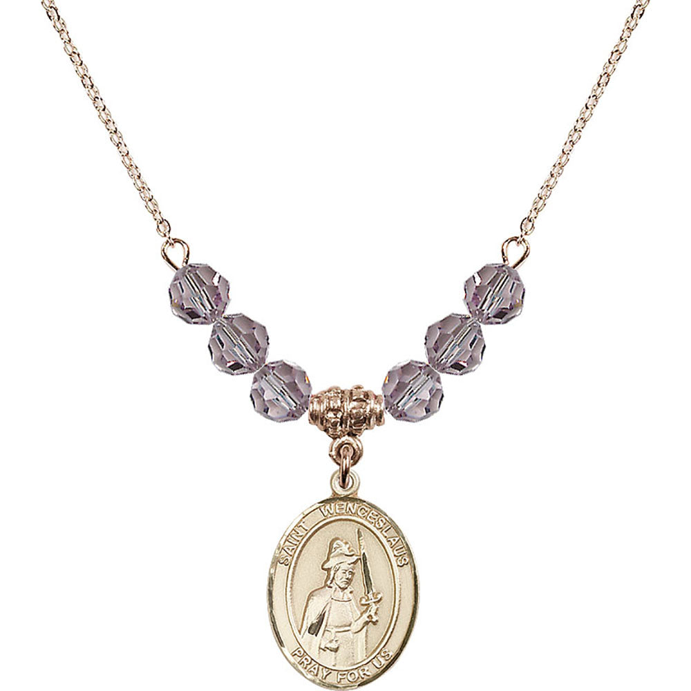 14kt Gold Filled Saint Wenceslaus Birthstone Necklace with Light Amethyst Beads - 8273