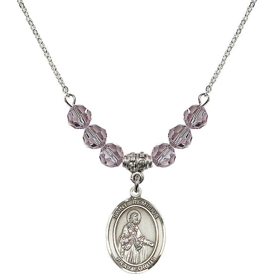 Sterling Silver Saint Remigius of Reims Birthstone Necklace with Light Amethyst Beads - 8274