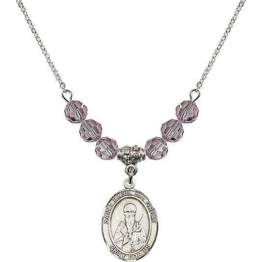 Sterling Silver Saint Basil the Great Birthstone Necklace with Light Amethyst Beads - 8275