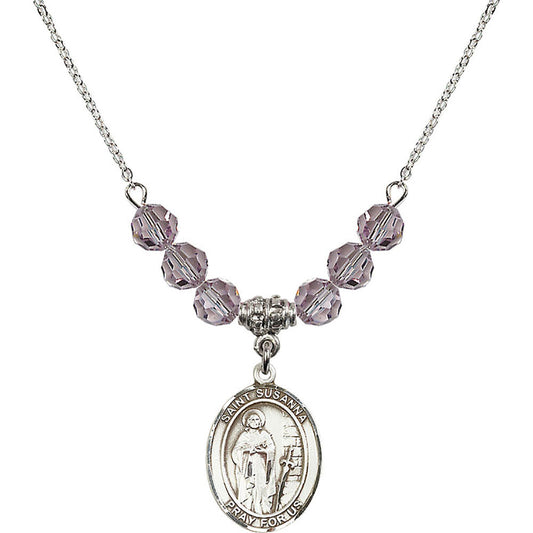 Sterling Silver Saint Susanna Birthstone Necklace with Light Amethyst Beads - 8280