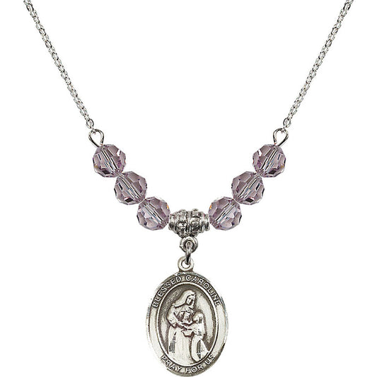 Sterling Silver Blessed Caroline Gerhardinger Birthstone Necklace with Light Amethyst Beads - 8281