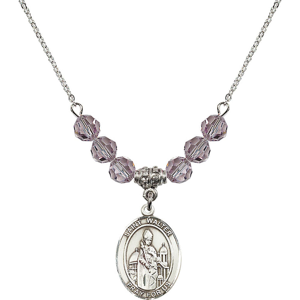 Sterling Silver Saint Walter of Pontoise Birthstone Necklace with Light Amethyst Beads - 8285
