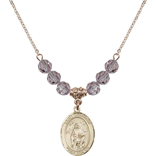 14kt Gold Filled Saint Deborah Birthstone Necklace with Light Amethyst Beads - 8286