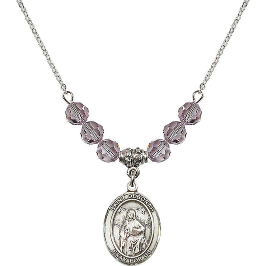 Sterling Silver Saint Deborah Birthstone Necklace with Light Amethyst Beads - 8286