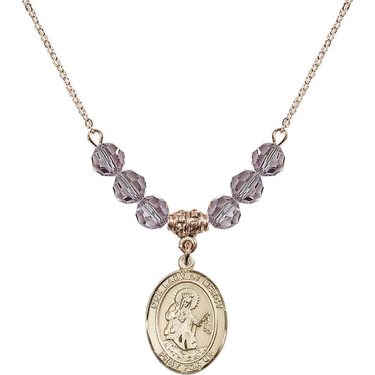14kt Gold Filled Our Lady of Mercy Birthstone Necklace with Light Amethyst Beads - 8289