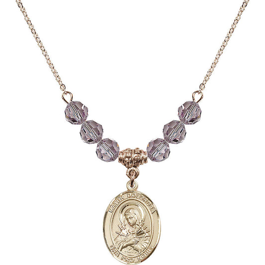 14kt Gold Filled Mater Dolorosa Birthstone Necklace with Light Amethyst Beads - 8290