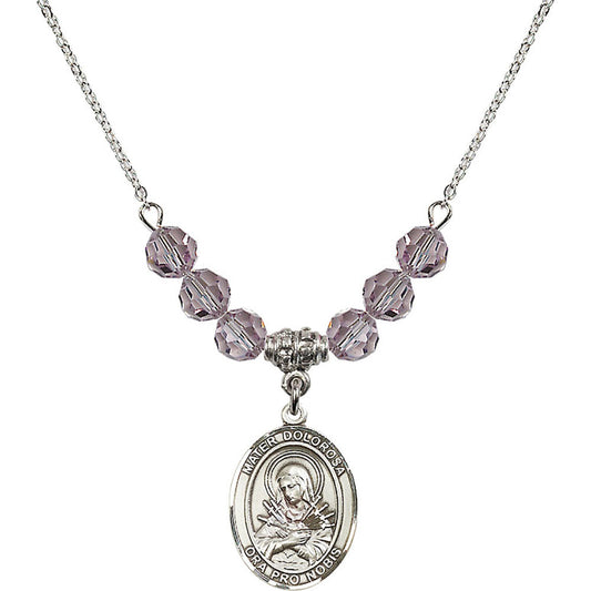 Sterling Silver Mater Dolorosa Birthstone Necklace with Light Amethyst Beads - 8290