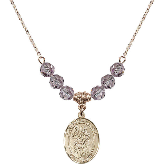 14kt Gold Filled Saint Peter Nolasco Birthstone Necklace with Light Amethyst Beads - 8291