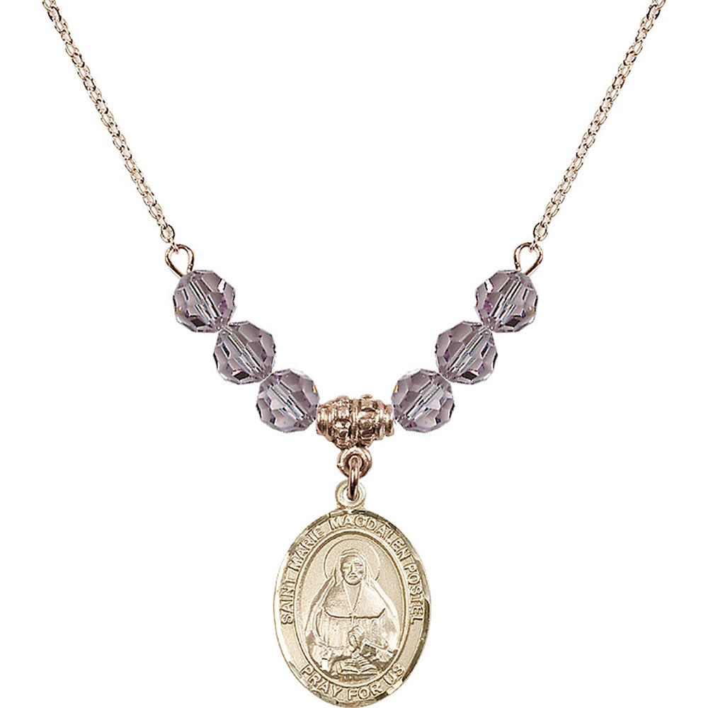14kt Gold Filled Saint Marie Magdalen Postel Birthstone Necklace with Light Amethyst Beads - 8294