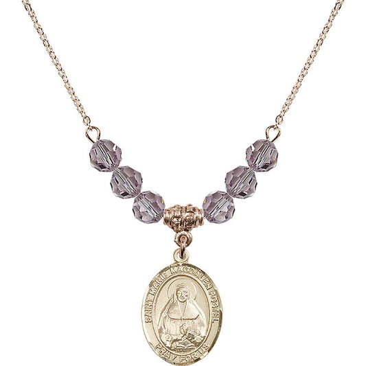 14kt Gold Filled Saint Marie Magdalen Postel Birthstone Necklace with Light Amethyst Beads - 8294