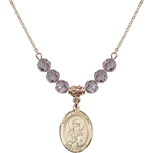 14kt Gold Filled Saint Athanasius Birthstone Necklace with Light Amethyst Beads - 8296