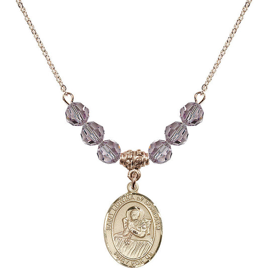 14kt Gold Filled Saint Lidwina of Schiedam Birthstone Necklace with Light Amethyst Beads - 8297