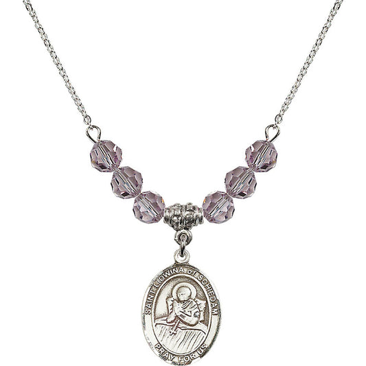 Sterling Silver Saint Lidwina of Schiedam Birthstone Necklace with Light Amethyst Beads - 8297
