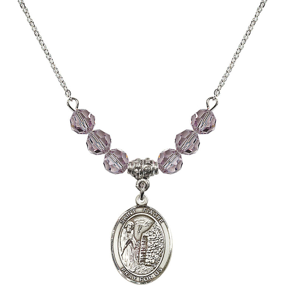 Sterling Silver Saint Fiacre Birthstone Necklace with Light Amethyst Beads - 8298